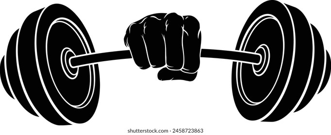 A weight lifting or weightlifting fist hand holding a heavy barbell or dumbbell concept.