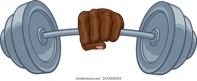 A weight lifting or weightlifting fist hand holding a heavy barbell or dumbbell concept.