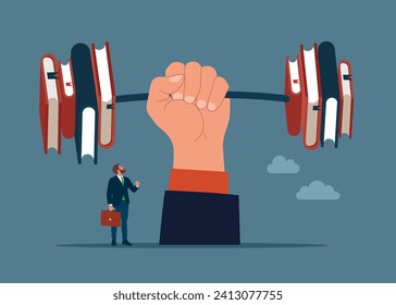 A weight lifting weights, heavy barbell is made up of books. Flat modern vector illustration.