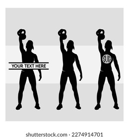 Weight Lifting Women, Gym, Muscle Women, Female Body Builder Silhouette, Workout, Fitness, Silhouette, Women Workout, Weights Svg