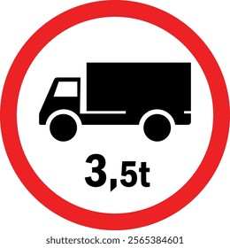 Weight limit 3.5 Ton restriction truck road sign. Traffic signs and symbols.