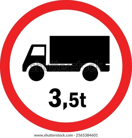 Weight limit 3.5 Ton restriction truck road sign. Traffic signs and symbols.