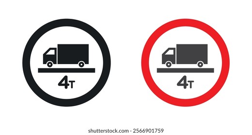 Weight limit traffic signs set in black and colored