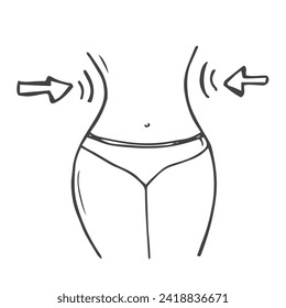 Weight lose Icon. Doodle women belly and arrows