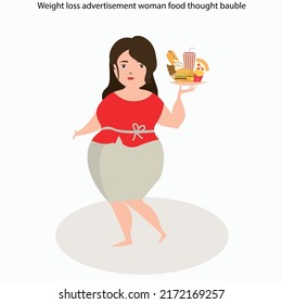 Weight loss advertisement woman food thought bauble icons