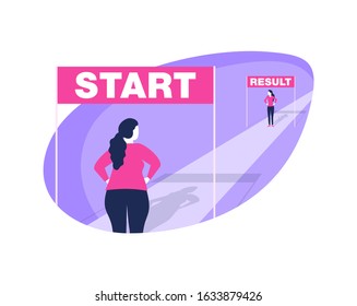 Weight loss before and after concept - isolated illustration for diet program, fasting, liposuction, fitness - eliminating the problem of excess weight 