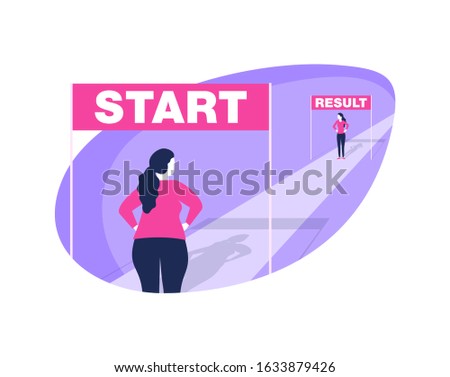 Weight loss before and after concept - isolated illustration for diet program, fasting, liposuction, fitness - eliminating the problem of excess weight 