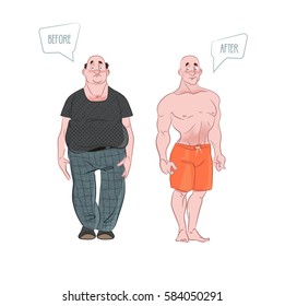 Weight loss. before and after . Man weight loss, muscular guy after lose weight