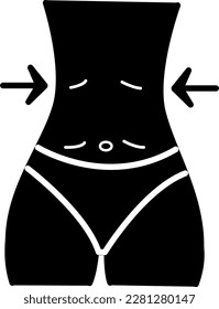 Pérdida de peso Icono negro. Mujer De Ilustración Vectora Waist Después De La Dieta. Woman Body Silhouette