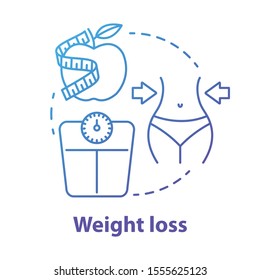 Weight loss blue gradient concept icon. Dieting idea thin line illustration. Healthy lifestyle, healthcare, fitness. Balanced nutrition, diet food, meal. Vector isolated outline drawing