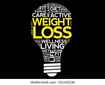 Weight Loss bulb word cloud collage, health concept background