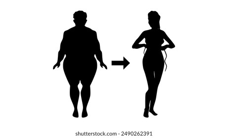 Weight loss challenge, black isolated silhouette