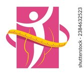 Weight loss challenge diet program emblem - abstract woman silhouette with measuring tape around