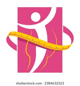 Weight loss challenge diet program emblem - abstract woman silhouette with measuring tape around svg