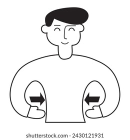Weight loss concept. Man has lost weight. Outline isolated vector illustration on white background.