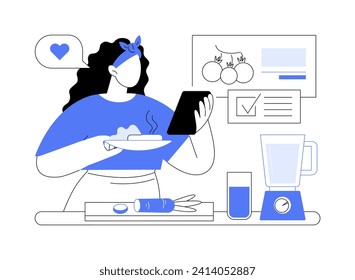Weight loss and dieting isolated cartoon vector illustrations. Sporty girl dieting and watching online nutritionist tutorial, meal plan, remote education, healthy lifestyle vector cartoon.