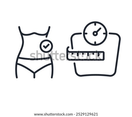 Weight loss, dieting, linear icon. Good digestion. Waistline and tick. Line with editable stroke stock illustration