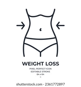 Weight loss editable stroke outline icon isolated on white background flat vector illustration. Pixel perfect. 64 x 64.