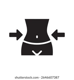 Ícone de fitness para perda de peso com uma cintura fina e setas representando uma dieta saudável e exercício para um vetor de medição de forma de corpo fino ícone de glifo sólido