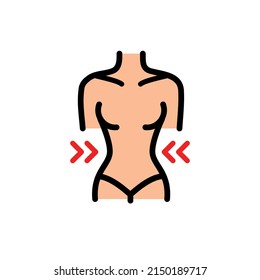 Weight loss flat icon. Slim lady with measuring tape color icon isolated on white background. Vector colored illustration.
