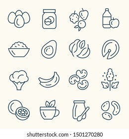 Weight loss foods line vector icon set