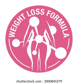 Weight Loss formula icon - diet, fitness or liposaction logo - fat and skinny woman body. Flat vector sticker