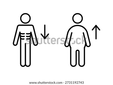 Weight loss and gain icons. Editable stroke. A thin man and a fat man simple signs