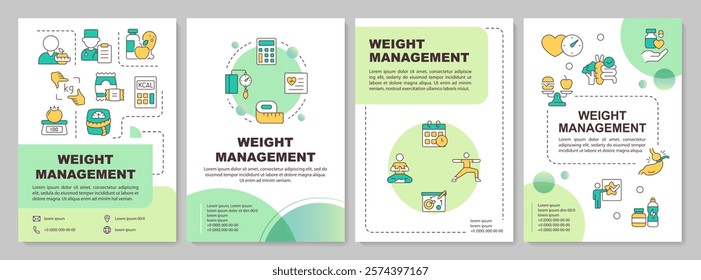 Weight loss green circle brochure template. Overweight management, treatment diet. Leaflet design with linear icons. Editable 4 vector layouts