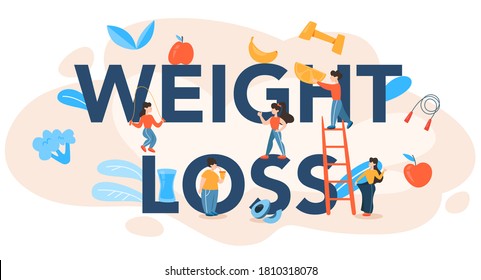 Weight loss header. Diet, plan, healthy, food, physical, activity. Over weight people getting from thick to skinny. Calories control. Isolated flat vector illustration