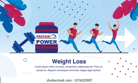 Weight Loss, Healthy Lifestyle Trendy Flat Vector Banner, Poster Template, Obese African-American Man Jogging, Running, Doing Exercises, Eating Sports Nutrition, Progressing on Trainings Illustration