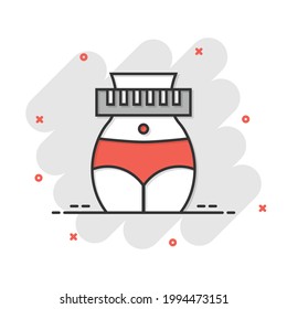 Weight loss icon in comic style. Belly cartoon vector illustration on white isolated background. Athletic waist splash effect business concept.