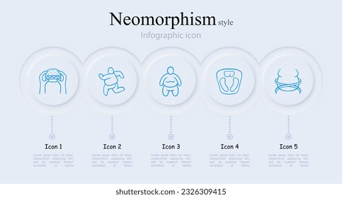 Weight Loss Icon. Fast food, scales, obesity, waist measuring tape, overweight. Neomorphism style. Vector line icon