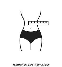 Weight loss icon or logo - vector symbol of woman with measuring tape.