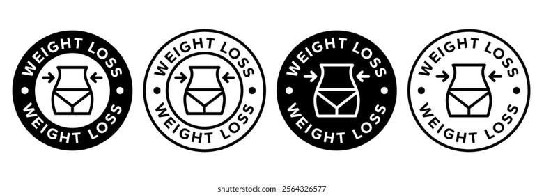Weight loss icon set. Slim and diet health care services. Weight loss logo, label, badge, symbol, banner, line, flat vector, isolated illustration. Weight loss label for product packaging design.