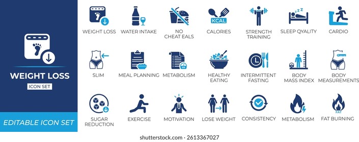 Weight loss icon set. Solid icon collection.