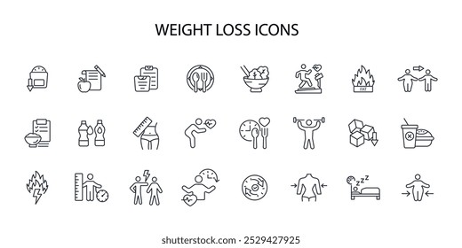 Weight loss icon set.vector.Editable stroke.linear style sign for use web design,logo.Symbol illustration.