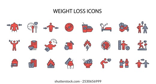 Weight loss icon set.vector.Editable stroke.linear style sign for use web design,logo.Symbol illustration.