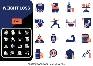 Weight loss icon set.vector.Editable stroke.linear style sign for use web design,logo.Symbol illustration.