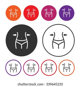 Weight loss icon. Slim lady body icon. Fitness icon. Rounded Button. Vector Illustration. EPS10