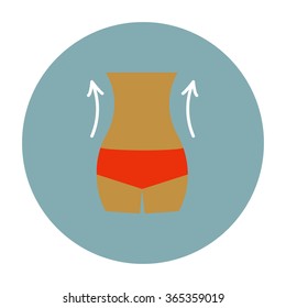 Weight loss icon. Slim lady with measuring tape