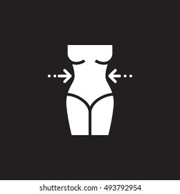 weight loss icon vector, woman's waist solid flat sign, pictogram isolated on black, logo illustration
