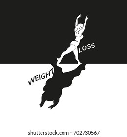 Weight loss icon. Woman Body challenge concept. Freehand drawn flat monochrome style. Vector losing fat female. Active lifestyle emblem. Fitness logo element. Sport training banner background