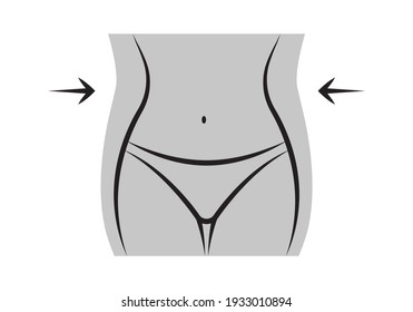 Weight loss icon with woman's waist. Slim female body outline silhouette. Vector illustration.