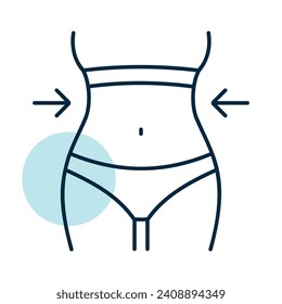 Weight loss icon with woman's waist. Slim female body sign. Graph symbol for fitness and weight loss web site and apps design, logo, app, UI