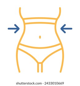 Weight loss icon with woman's waist. Slim female body sign. Graph symbol for fitness and weight loss web site and apps design, logo, app, UI