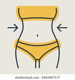 Weight loss icon with woman's waist. Slim female body sign. Graph symbol for fitness and weight loss web site and apps design, logo, app, UI