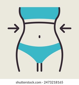 Weight loss icon with woman's waist. Slim female body sign. Graph symbol for fitness and weight loss web site and apps design, logo, app, UI