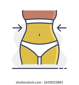 Weight loss icon with woman's waist. Slim female body sign. Graph symbol for fitness and weight loss web site and apps design, logo, app, UI