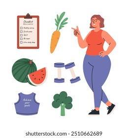 Conjunto de ilustração de perda de peso. Ilustração de vetor plano isolada em fundo branco.