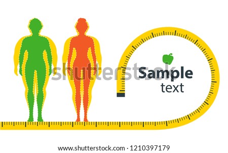 Weight loss. The influence of diet on the weight of the person. Man and woman before and after diet and fitness. Weight loss concept. Fat and thin man and woman. Blank space for your content, template